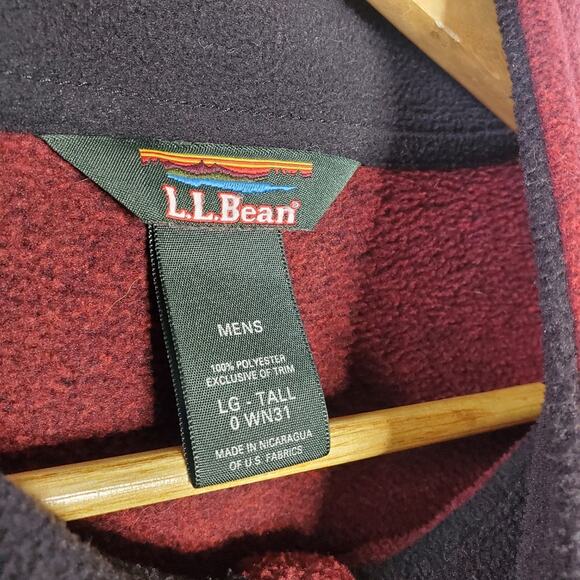LL Bean Maroon 1/2 zip pull over fleece sweatshirt Size Large Tall - Picture 4 of 10